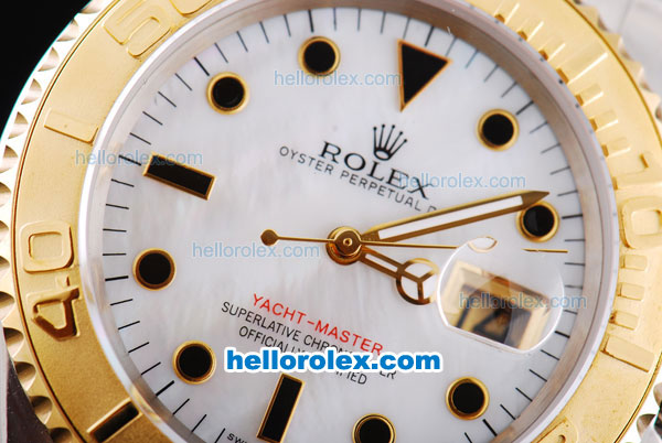 Rolex Yacht-Master Oyster Perpetual Chronometer Automatic Two Tone with White Shell Dial,Gold Bezel and Black Round Bearl Marking-Small Calendar - Click Image to Close